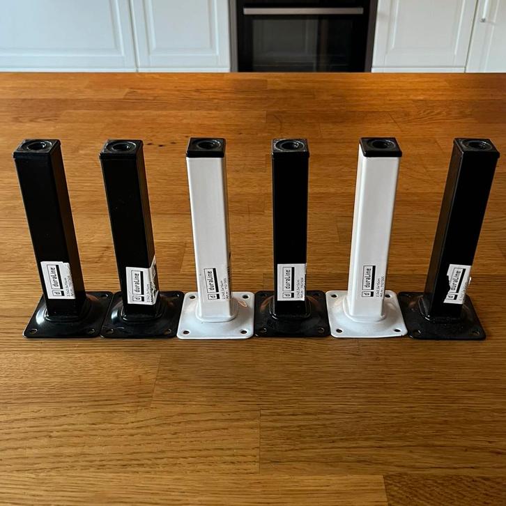 Set van 6 Duraline metalen meubelpoten 2,5x2,5x15cm — B&W, Huis en Inrichting, Woonaccessoires | Overige, Zo goed als nieuw, Ophalen