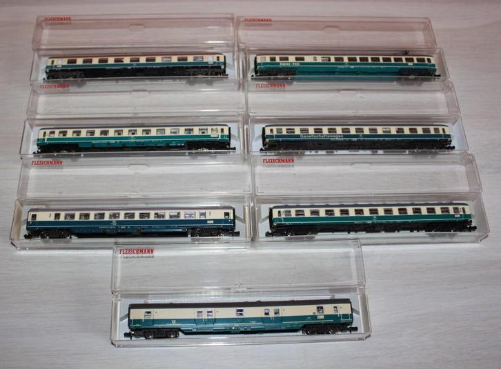 7 wagons Fleischmann IC/EC éclairés & 60 voyageurs N 1/160, Hobby en Vrije tijd, Modeltreinen | N-Spoor, Zo goed als nieuw, Wagon