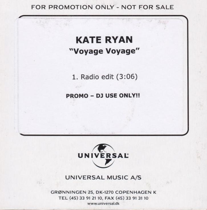 KATE RYAN VOYAGE VOYAGE PROMO CD DANEMARK (DESIRELESS), CD & DVD, CD Singles, Comme neuf, Dance, 1 single, Envoi