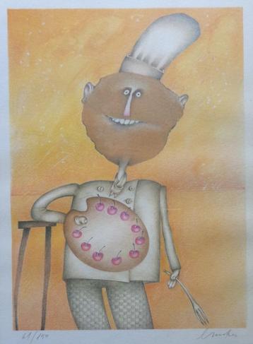 ONLEESBAAR / CULINAIR KUNSTENAAR / OFFSETLITHO / 41x31cm KAD beschikbaar voor biedingen