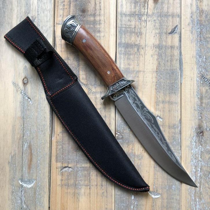 Groot bewerkt RVS jachtmes (31,0 cm) met houten handvat, Verzamelen, Militaria | Algemeen, Overige soorten, Mes of Dolk, Verzenden