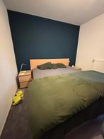 Bed incl 2 nachtkastjes (Ikea - houtlook) excl matras, Huis en Inrichting, Ophalen, Gebruikt, Bruin, 210 cm
