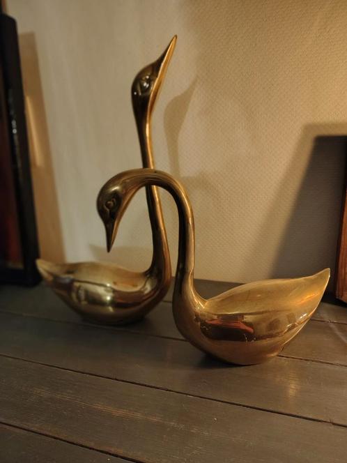 Set van zeer grote (39 en 26 cm) vintage zwanen Messing, Antiek en Kunst, Kunst | Designobjecten, Ophalen of Verzenden