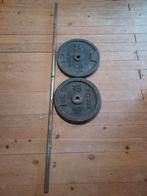 2x halterschijf 20kg met halterstang / barbell, Sport en Fitness, Fitnessmaterialen, Ophalen, Gebruikt, Benen, Halterschijven