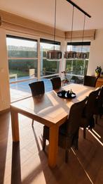 Complete eetkamer (grote tafel, 6 rieten stoelen, dressoir), Huis en Inrichting, Ophalen, Gebruikt, Modern landelijk, 4 tot 6 stoelen