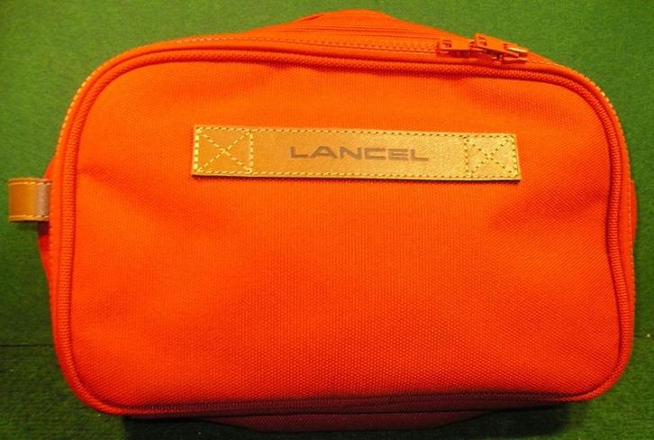 LANCEL RODE CANVASZAK/TOILETTAS, Handtassen en Accessoires, Toilettassen, Gebruikt, Heer of Dame, Rood, Ophalen of Verzenden