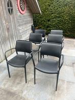 Set van 6 zwarte terrasstoelen met armleuningen – stapelbaar, Tuin en Terras, Ophalen, Kunststof, Stapelbaar