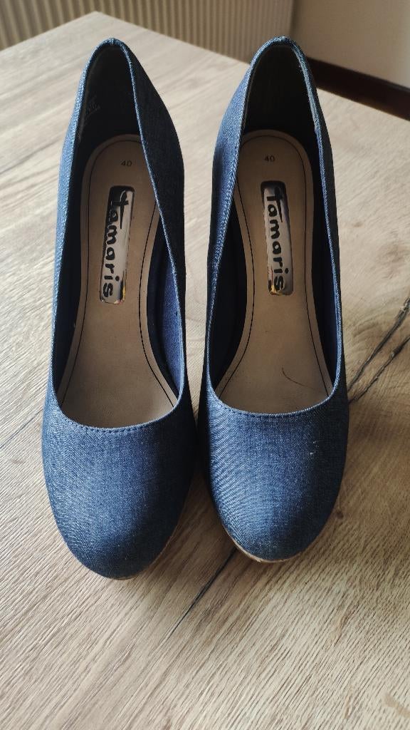 plateau pumps Tamaris navy Jeans - maat 40 -, Tamaris, Escarpins, Comme neuf, Enlèvement