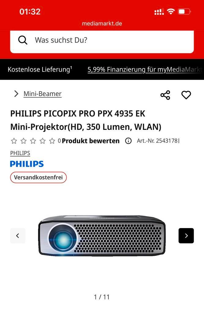 Philips ppx4935 android projector 350 lummens hd, Audio, Tv en Foto, Beamers, Zo goed als nieuw, Ophalen