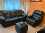Canapé 3 places en cuir vert + relax électrique + pouf, Maison & Meubles, Enlèvement, Cuir
