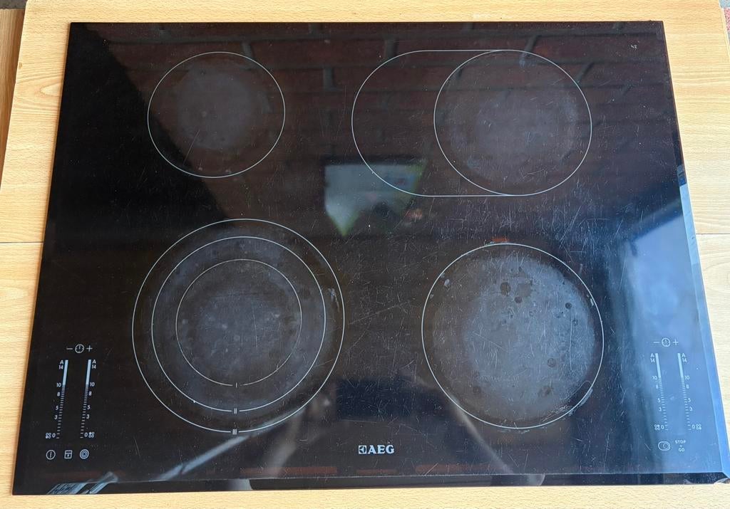 Vitro keramische kookplaat AEG 71cm, Ophalen, Gebruikt, 4 kookzones, Inbouw