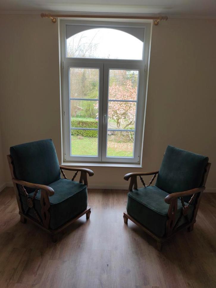 Paire fauteuils vintage bois massif confort élégant, Maison & Meubles, Fauteuils, Bois, Enlèvement