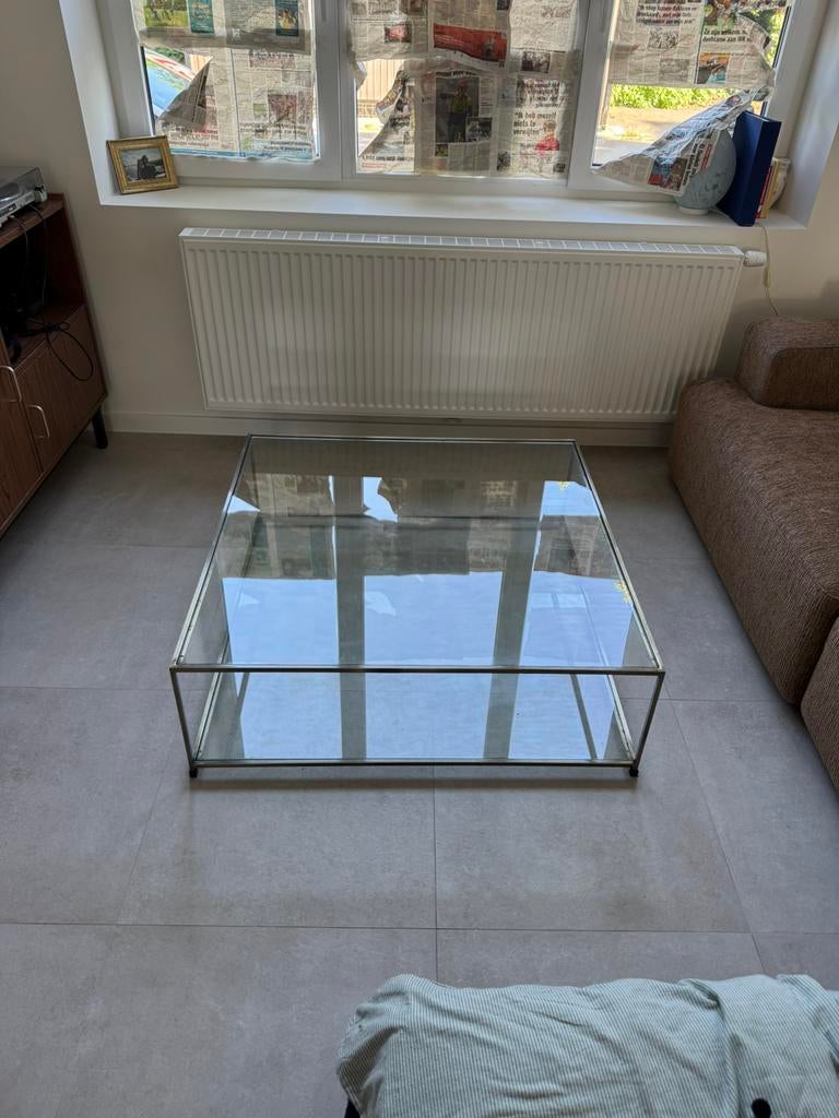 AMPM salontafel van glas met teflon randen / table de salon, Huis en Inrichting, Ophalen, Gebruikt, Vierkant, Glas