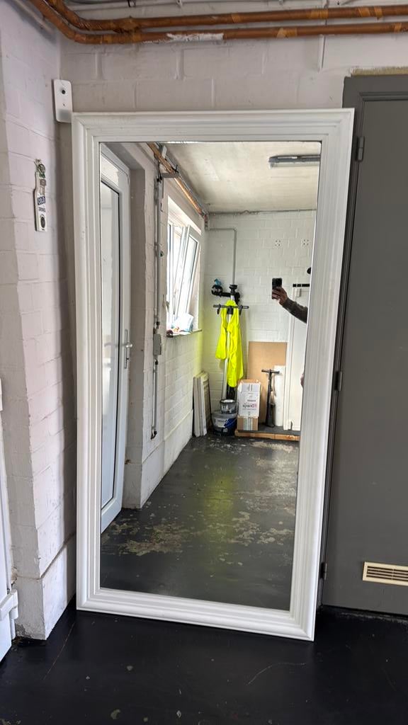 Spiegel met houten kader, Antiek en Kunst, Ophalen, Rechthoekig, 50 tot 100 cm, 150 tot 200 cm