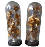 paar ronde glazen stolpen met vieux bruxelles vaasjes, Huis en Inrichting, Woonaccessoires | Stolpen, Ophalen, Gebruikt, B, B