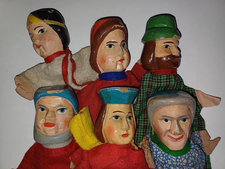 Poppenkastpop handpop hout Duitsland vintage 1920-40 6 stuks, Collections, Poupées, Utilisé, Autres types, Enlèvement ou Envoi