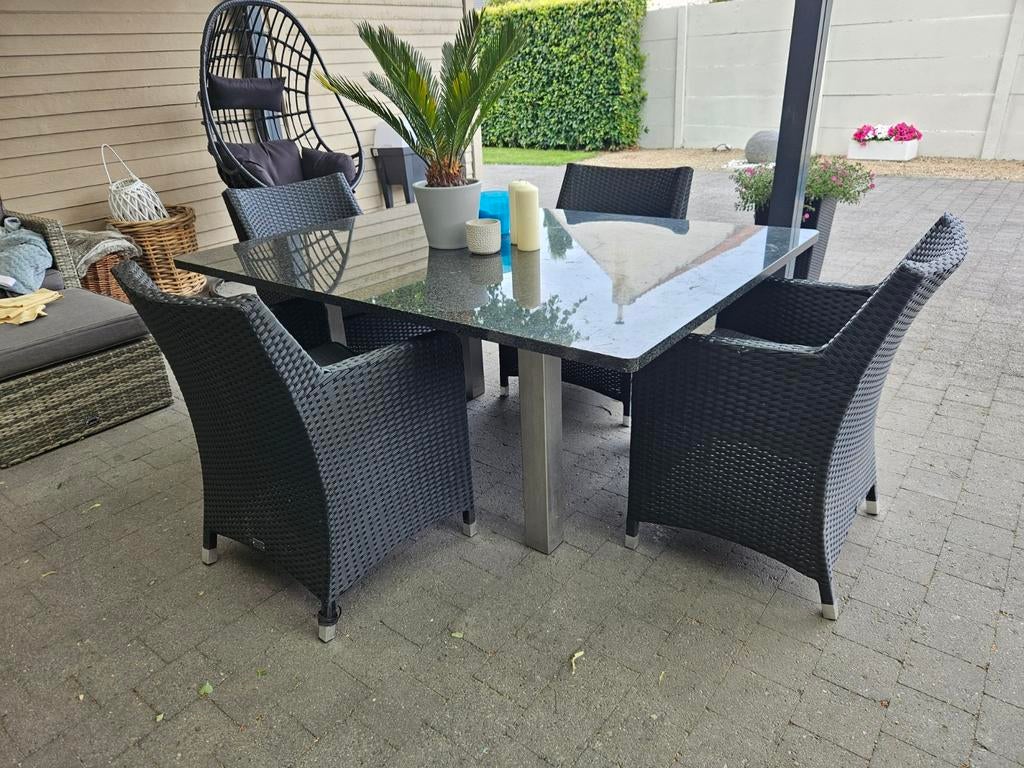 Mooie granieten tafel met stoelen, Tuin en Terras, Ophalen