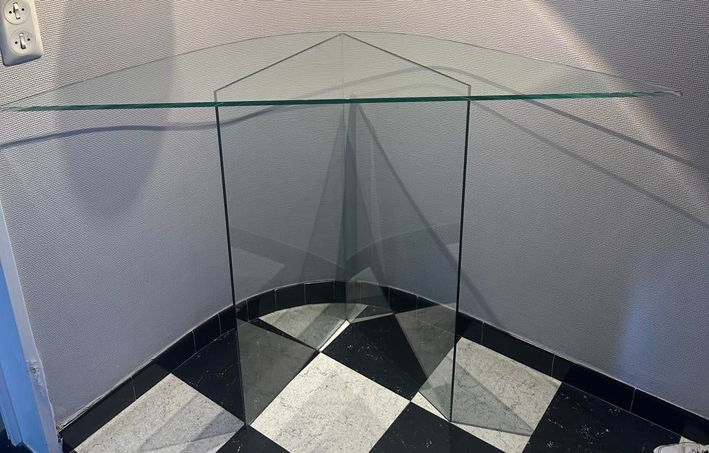 Hoektafel in glas, Ophalen, 100 tot 150 cm, Overige vormen, Glas modern