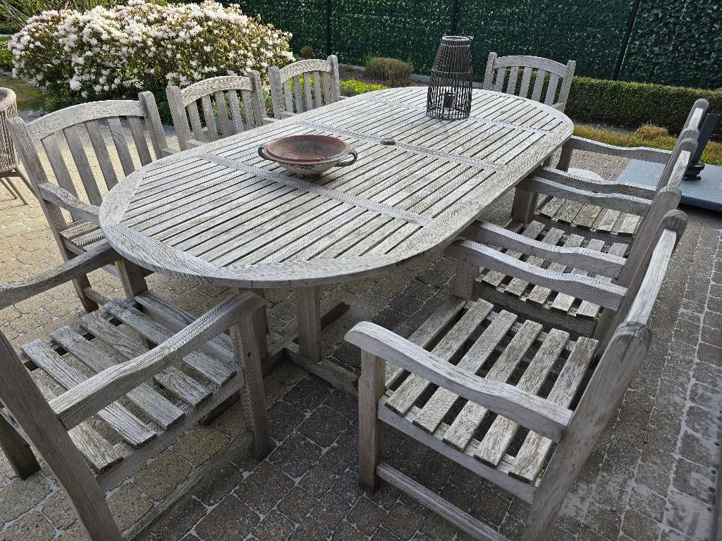 Tuinstel teak, Ophalen, Gebruikt, Teakhout, 8 zitplaatsen