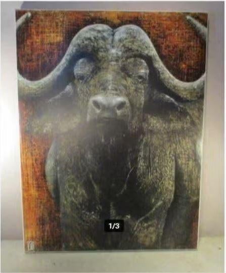 Belle œuvre d'art « Le Buffle », signée, 80x60, Enlèvement ou Envoi, Comme neuf, Imprimé, Création originale