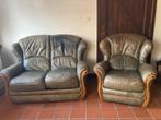 Lederen dubbelzit + enkelzit, Huis en Inrichting, Ophalen, Gebruikt, Leer