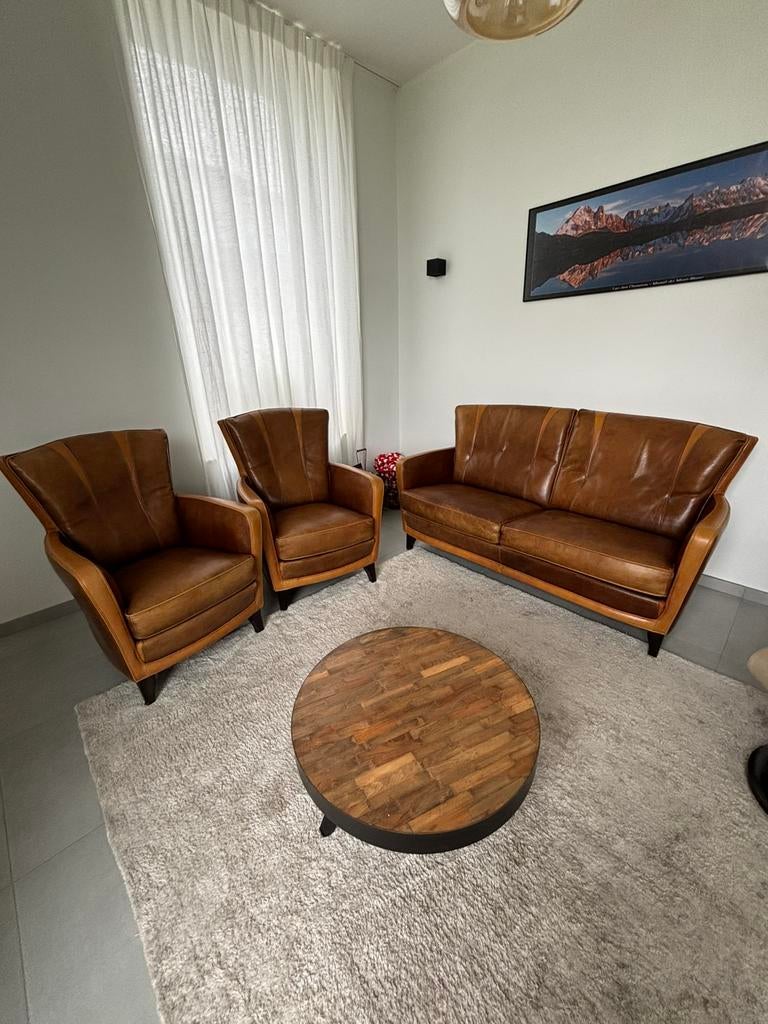 Zetel drie delen, Huis en Inrichting, Ophalen, Gebruikt, Leer, Klassiek