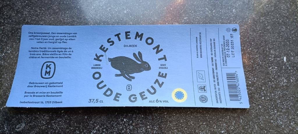 Bieretiket oude gueuze br. KERSTEMONT Dilbeek, Verzamelen, Biermerken, Ophalen of Verzenden
