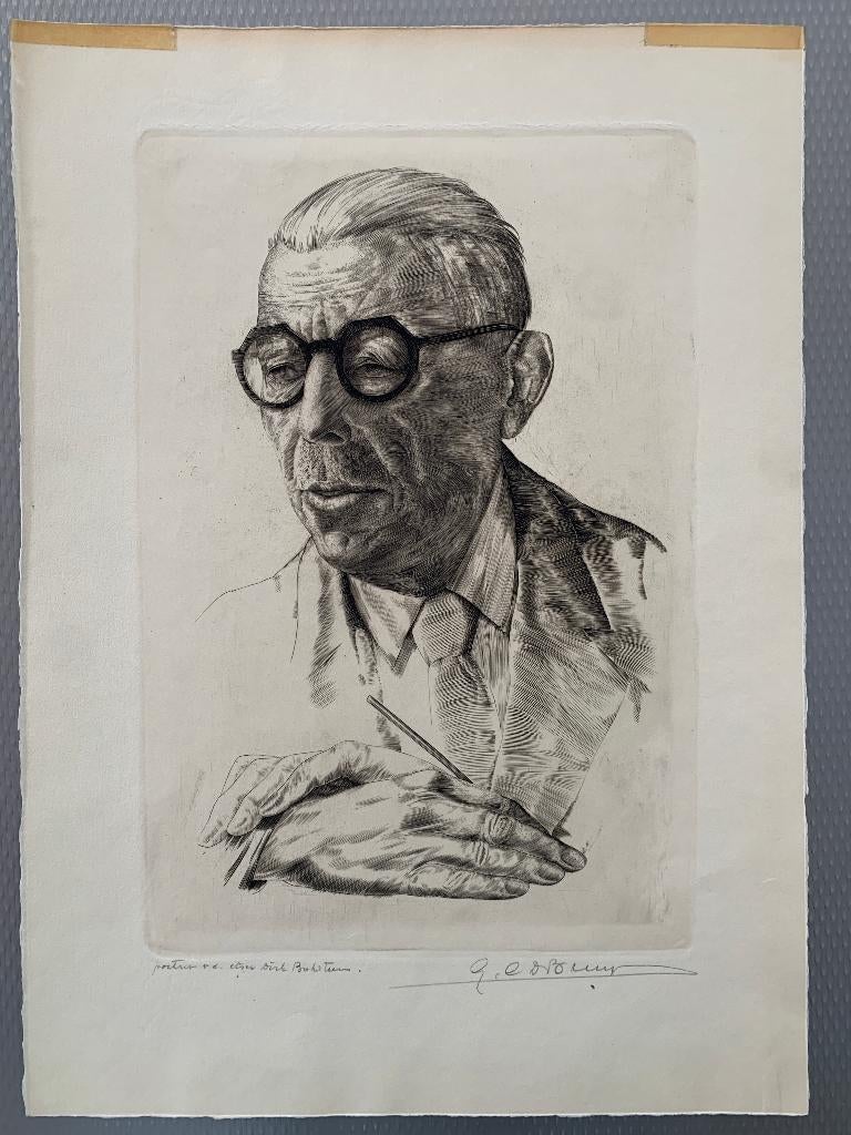 Gustaaf de Bruyne - ets - portret van etser Dirk Baksteen, Antiek en Kunst, Ophalen of Verzenden, Portret, Ets, Gesigneerd