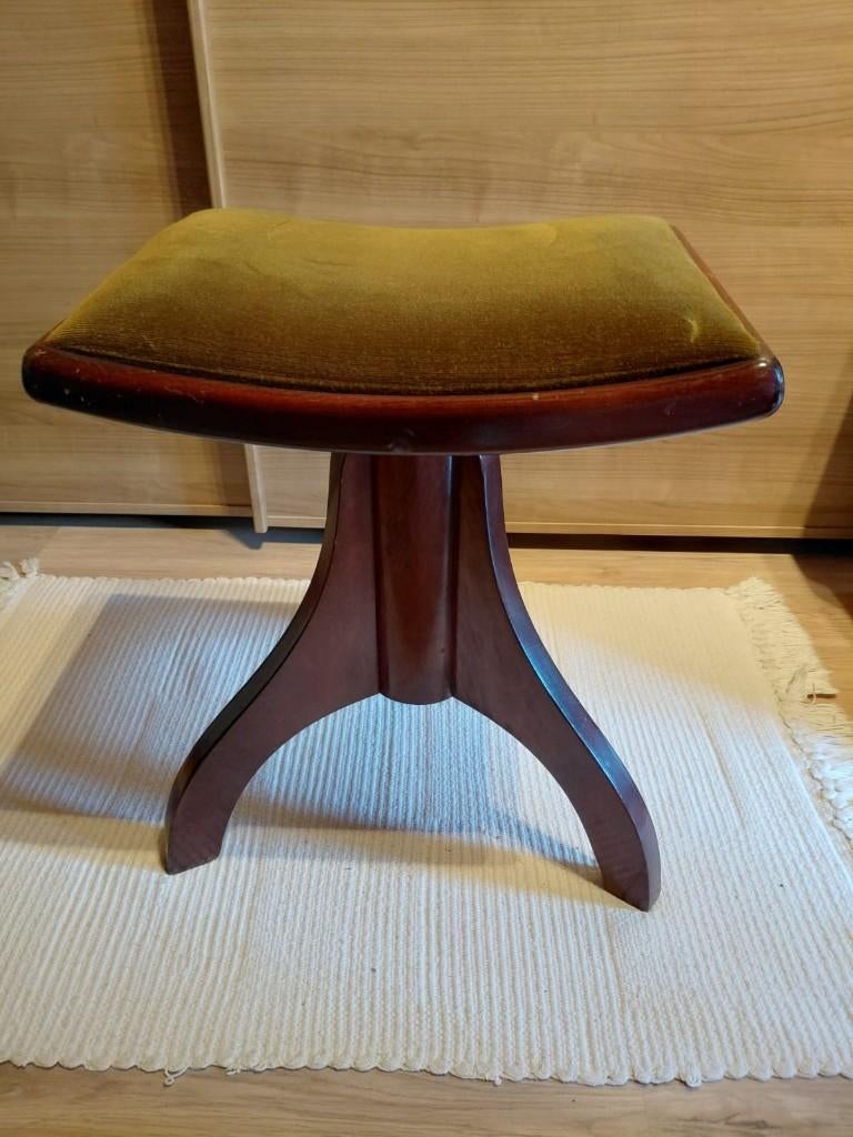 Vintage Art Deco pianokruk in hard hout in fluwelen zitvlak, Antiek en Kunst, Curiosa en Brocante, Ophalen of Verzenden