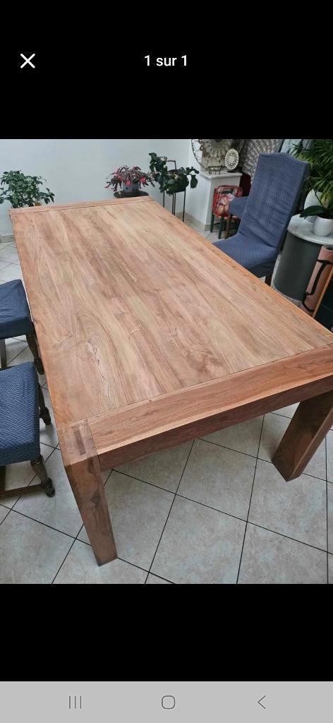 Table en tek, Huis en Inrichting, Tafels | Eettafels, Gebruikt, 100 tot 150 cm, 150 tot 200 cm, Vijf personen of meer, Rechthoekig