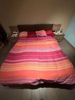 Lit double 160 cm (sommier à lattes), Huis en Inrichting, Slaapkamer | Bedden, Ophalen, Gebruikt, Bruin, Tweepersoons