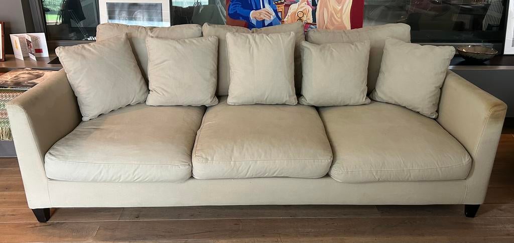 comfortabele beige 3-zitsbank met een klassiek ontwerp, Ophalen, Gebruikt, 100 tot 125 cm, Klassiek