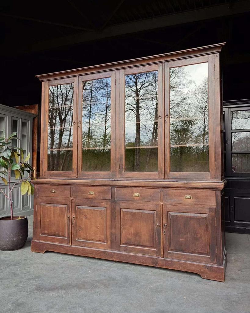 Prachtige antieke winkelkast | teaken winkelvitrine #3349, Ophalen of Verzenden