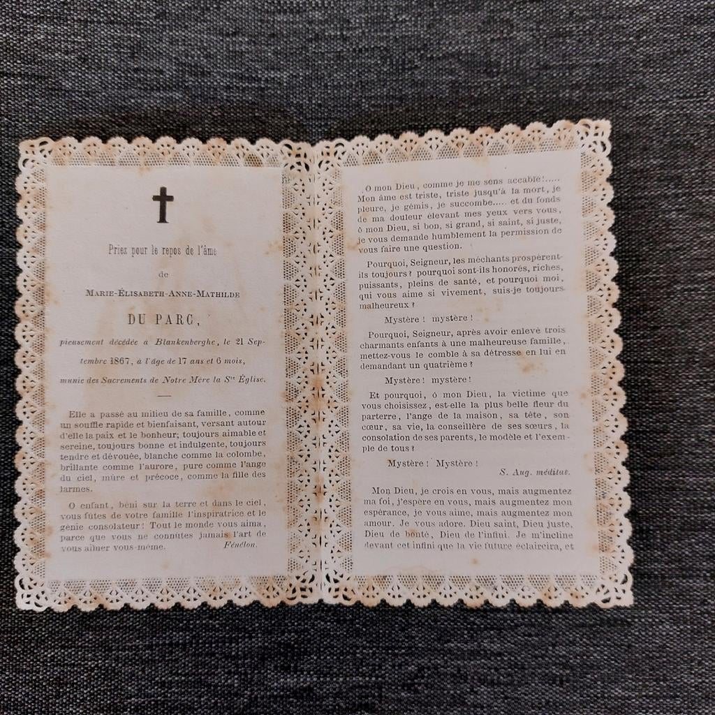 Oud doodsprentje 1850-1867 - Blankenberge, Ophalen of Verzenden