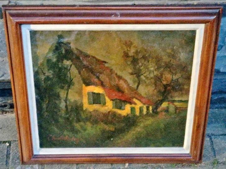 Huile sur toile maison signe Clara van der linden, Antiek en Kunst, Kunst | Schilderijen | Klassiek, Ophalen of Verzenden