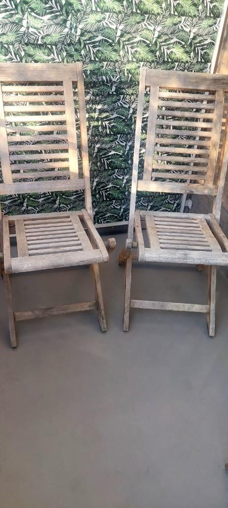 Lot de 3 chaises pliantes en teck FSC, Jardin & Terrasse, Enlèvement, Utilisé, Bois, Pliant