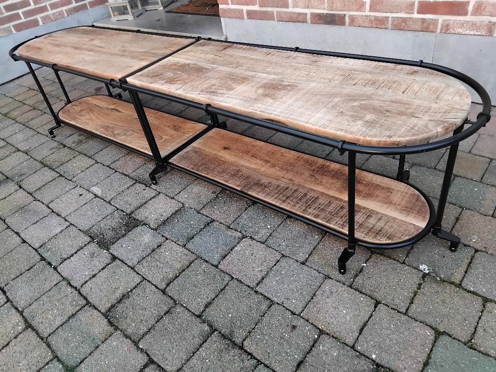 tv meubel mango hout en zwart staal, Huis en Inrichting, Kasten |Televisiemeubels, Ophalen, Nieuw