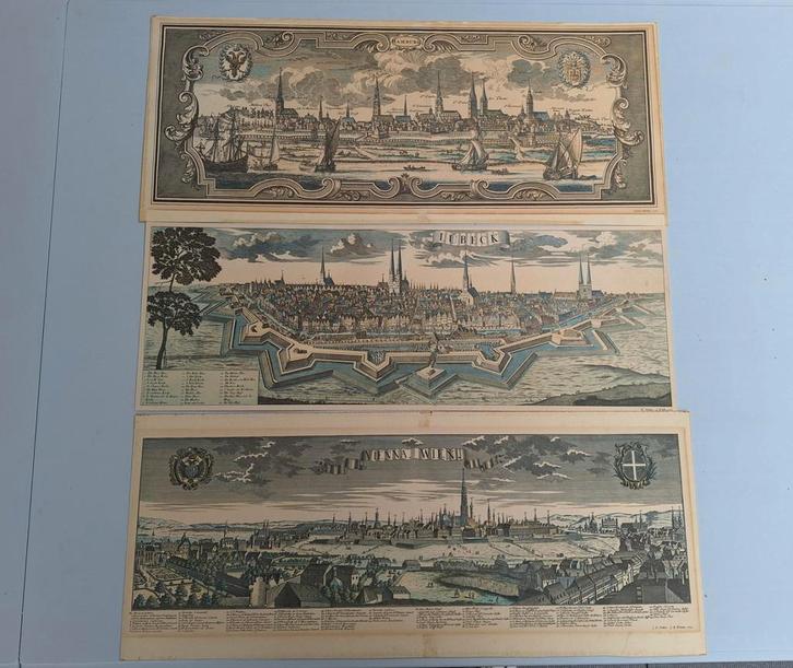 3 Antiek ingekleurde Stadskaarten, Boeken, Atlassen en Landkaarten, Ophalen of Verzenden