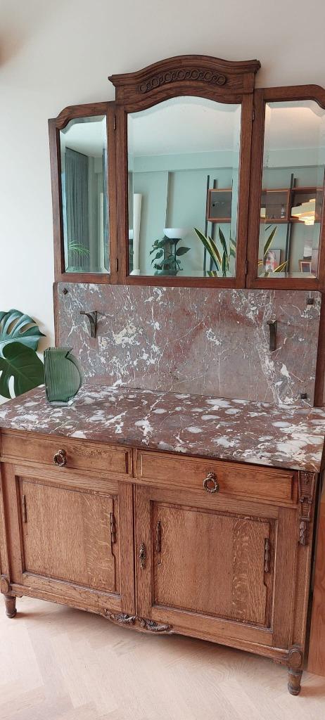 Dressoirmeubel met spiegel - massief hout - marmer, Huis en Inrichting, Kasten | Dressoirs, Zo goed als nieuw, 150 tot 200 cm