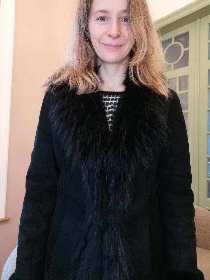 Zwarte Penny Lane jas, zacht leder met bont, Kleding | Dames, Jassen | Winter, Ophalen of Verzenden