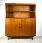Highboard op hairpinpootjes, eiken, Huis en Inrichting, 100 tot 150 cm, Vintage, Ophalen of Verzenden, 25 tot 50 cm