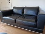 Canapé biplace en cuir noir, 150 à 200 cm, Deux personnes, Banc droit, Cuir
