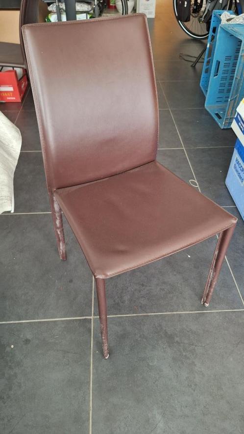eetkamerstoel, Huis en Inrichting, Stoelen, Gebruikt, Vijf, Zes of meer stoelen, Leer, Metaal, Bruin, Ophalen