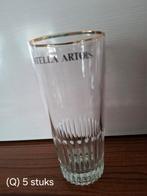 Set van 5 Stella Artois glazen met goudrand, Verzamelen, Ophalen of Verzenden, Zo goed als nieuw, Bierglas