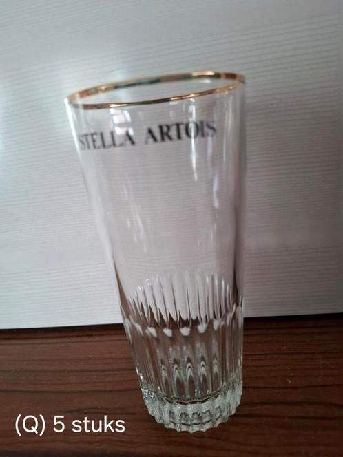 Set van 5 Stella Artois glazen met goudrand, Verzamelen, Glas en Drinkglazen, Zo goed als nieuw, Bierglas, Ophalen of Verzenden