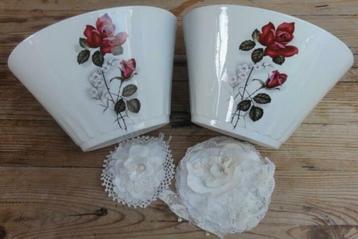 SALE 2 Franse brocante cache potten, rozen, Sarreguemines, Enlèvement ou Envoi