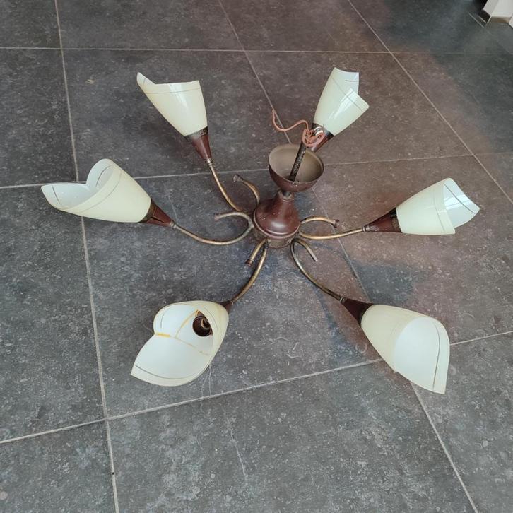 Vintage 6-armige kelklamp, Huis en Inrichting, Lampen | Kroonluchters, Gebruikt, Overige materialen, Ophalen