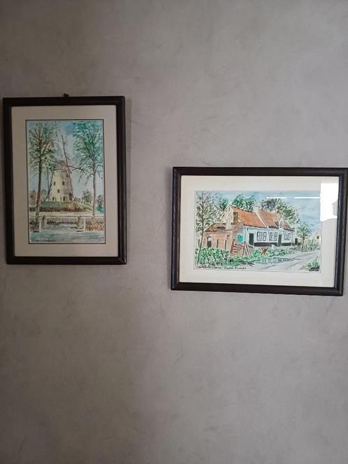 Twee ingelijste schilderijen, Antiek en Kunst, Kunst | Schilderijen | Klassiek, Ophalen
