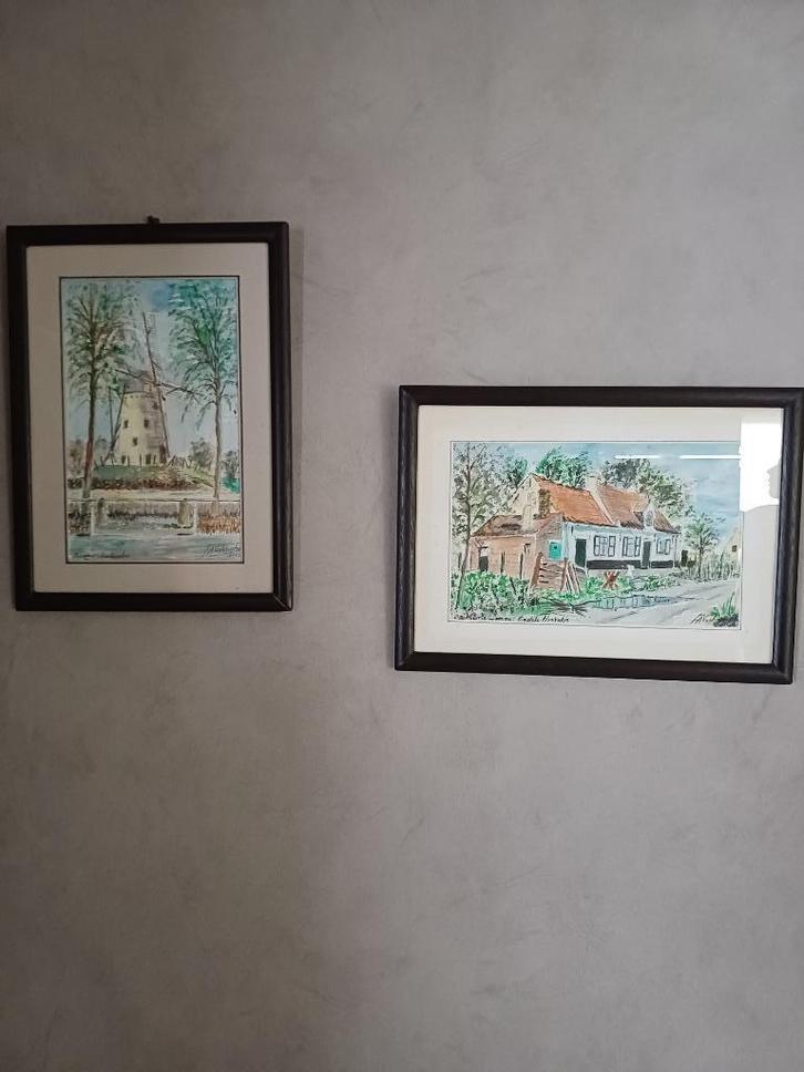 Twee ingelijste schilderijen, Antiek en Kunst, Kunst | Schilderijen | Klassiek, Ophalen