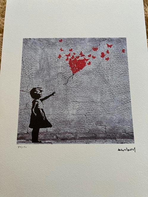 Banksy lithographie Ballon girl butterflies limité+certifica, Antiquités & Art, Art | Lithographies & Sérigraphies